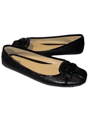 Michael Kors black leather Fulton moccasin flat signature MK logo medallion 8.5